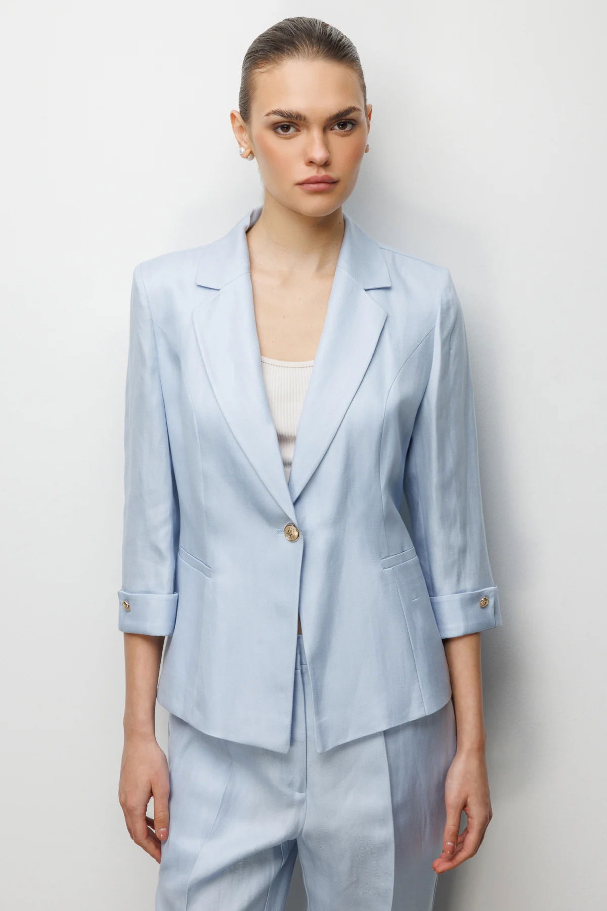 Ekol Kadın Fleto Cepli Duble Kol Ceket 1024 Mavi - 1