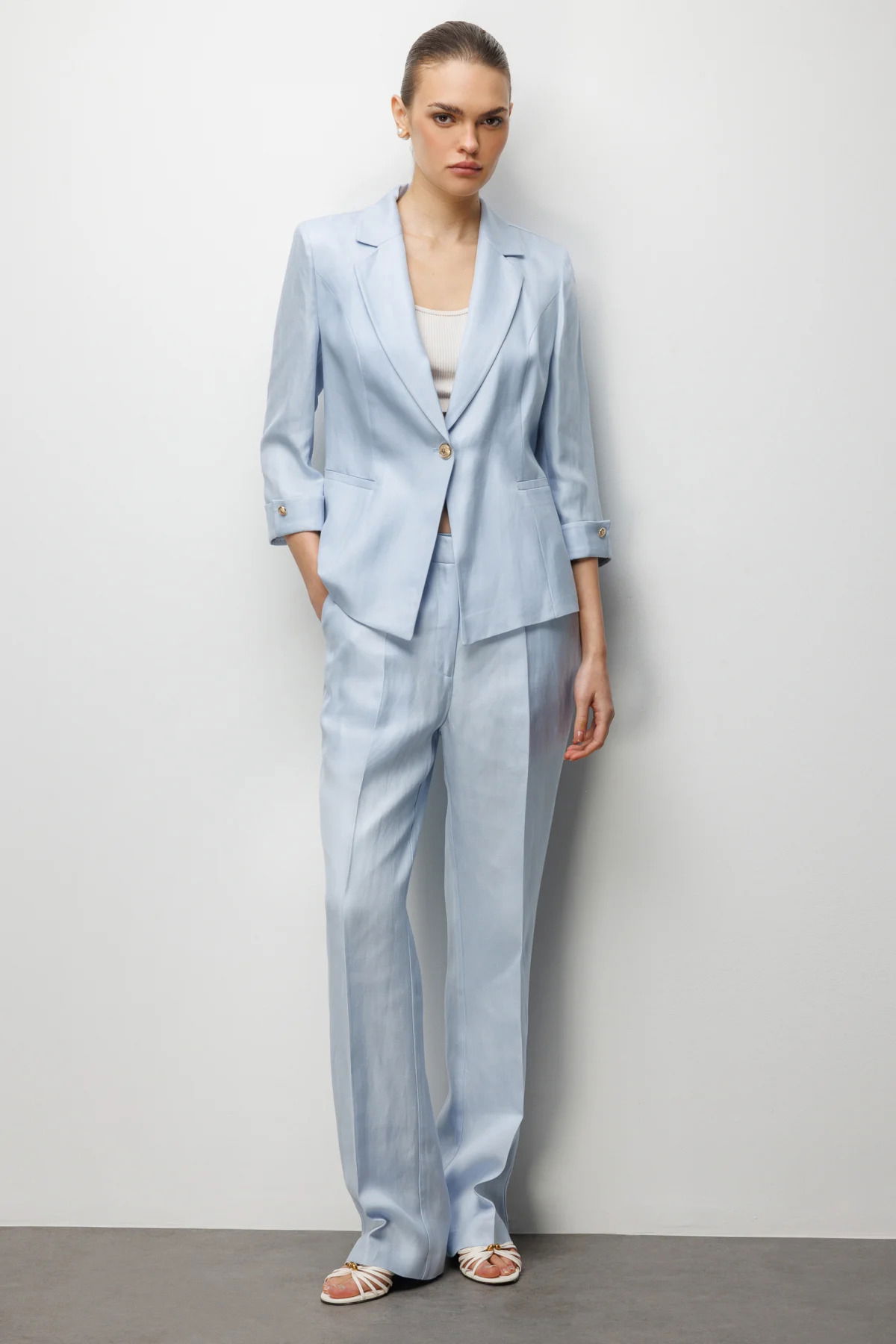 Ekol Kadın Fleto Cepli Duble Kol Ceket 1024 Mavi - 3