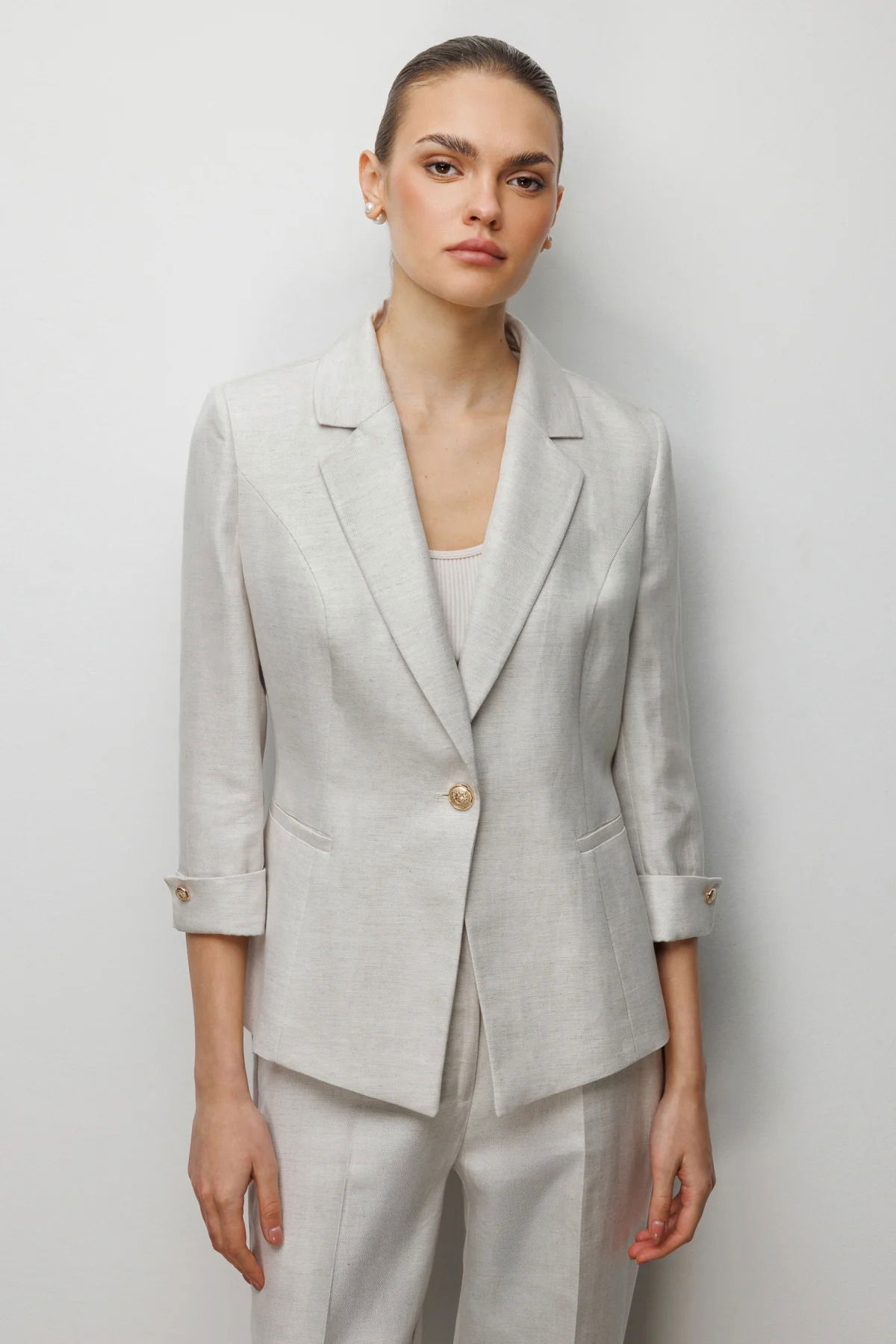 Ekol Kadın Fleto Cepli Duble Kol Ceket 1024 Naturel - 1