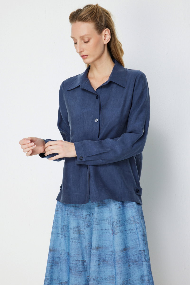 Ekol Kadın Fleto Cepli Polo Yaka Gömlek 7102 Lacivert - 3