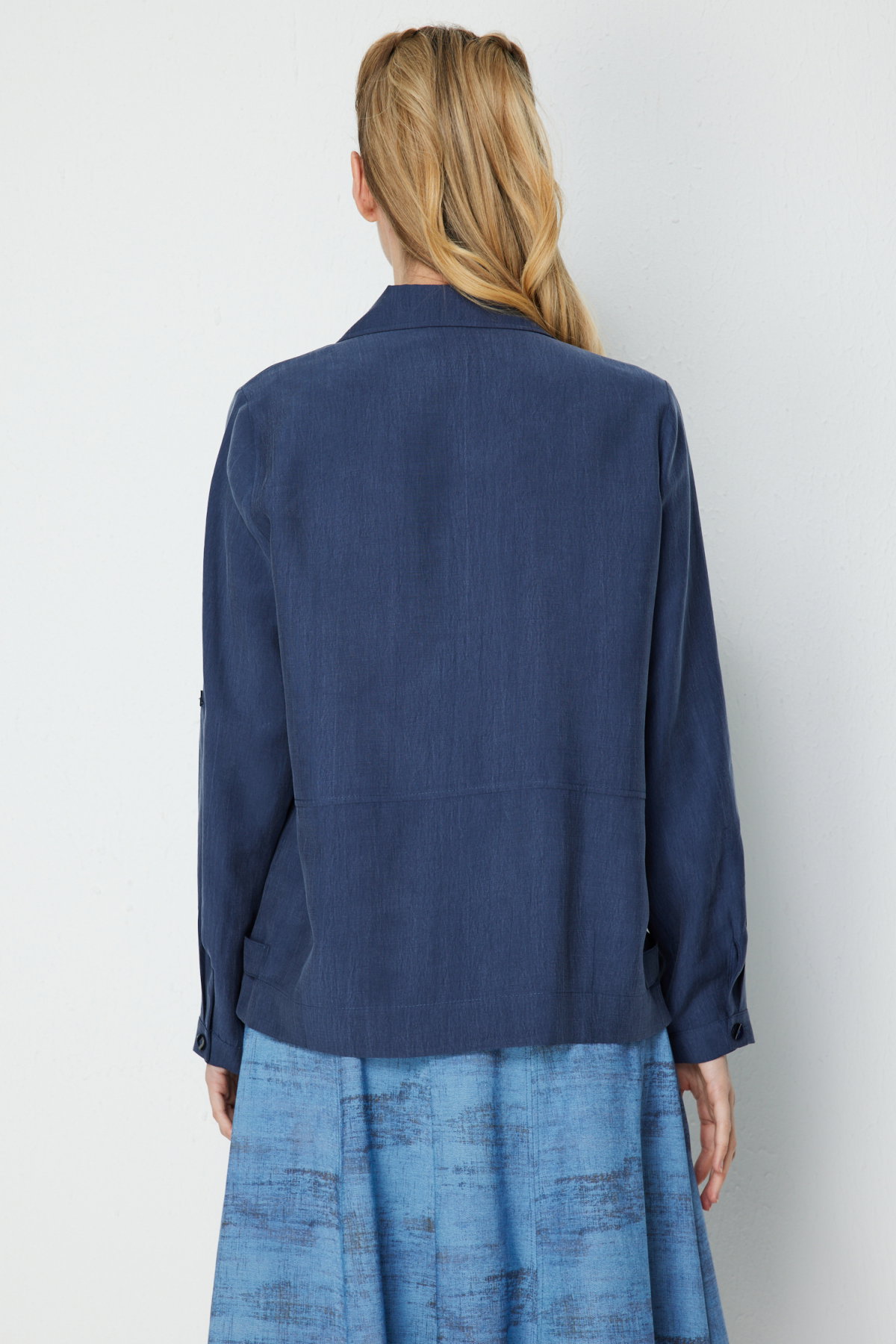 Ekol Kadın Fleto Cepli Polo Yaka Gömlek 7102 Lacivert - 4