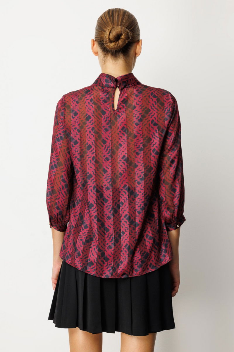 Ekol Kadın Göğsü Pencere Detaylı Desenli Bluz 3053 Bordo - 4