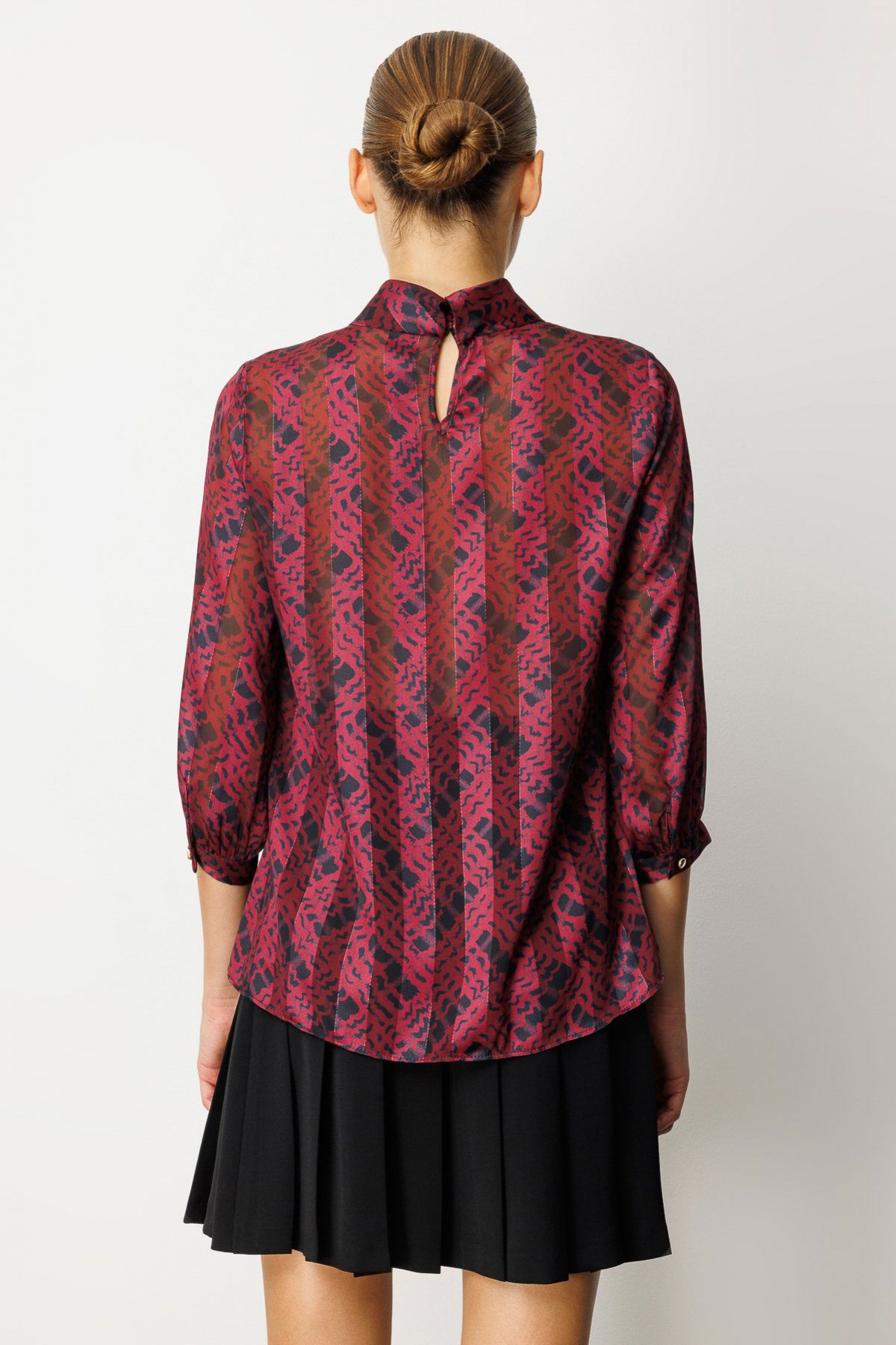 Ekol Kadın Göğsü Pencere Detaylı Desenli Bluz 3053 Bordo - 4