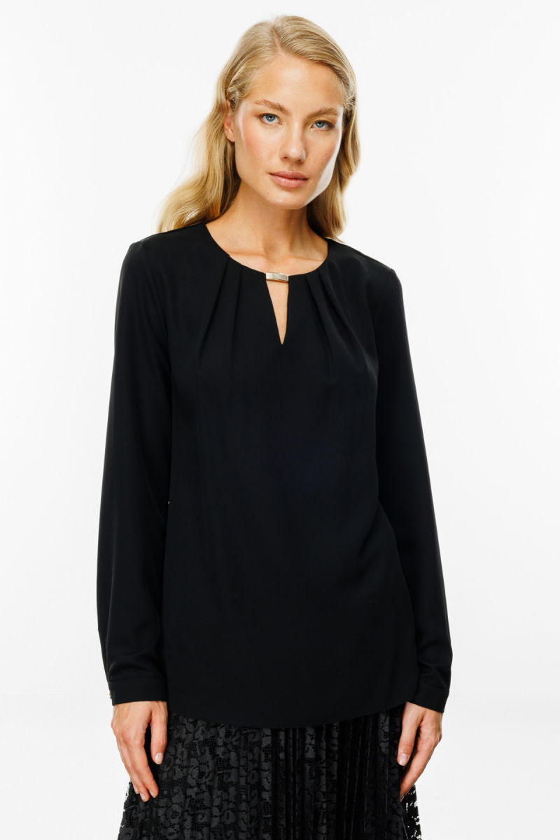 Ekol Kadın Göğüs Dekolteli Metal Aksesuarlı Bluz 2019 Siyah - Ekol