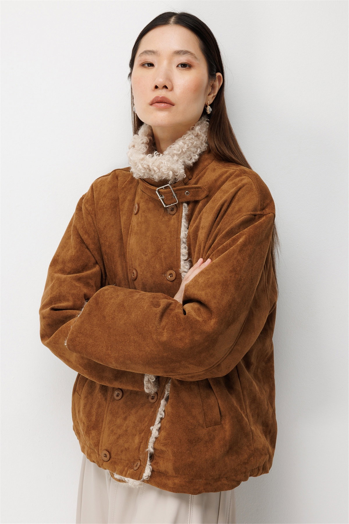 Ekol Kadın İçi Kürklü Cepli Süet Mont Taba - 1