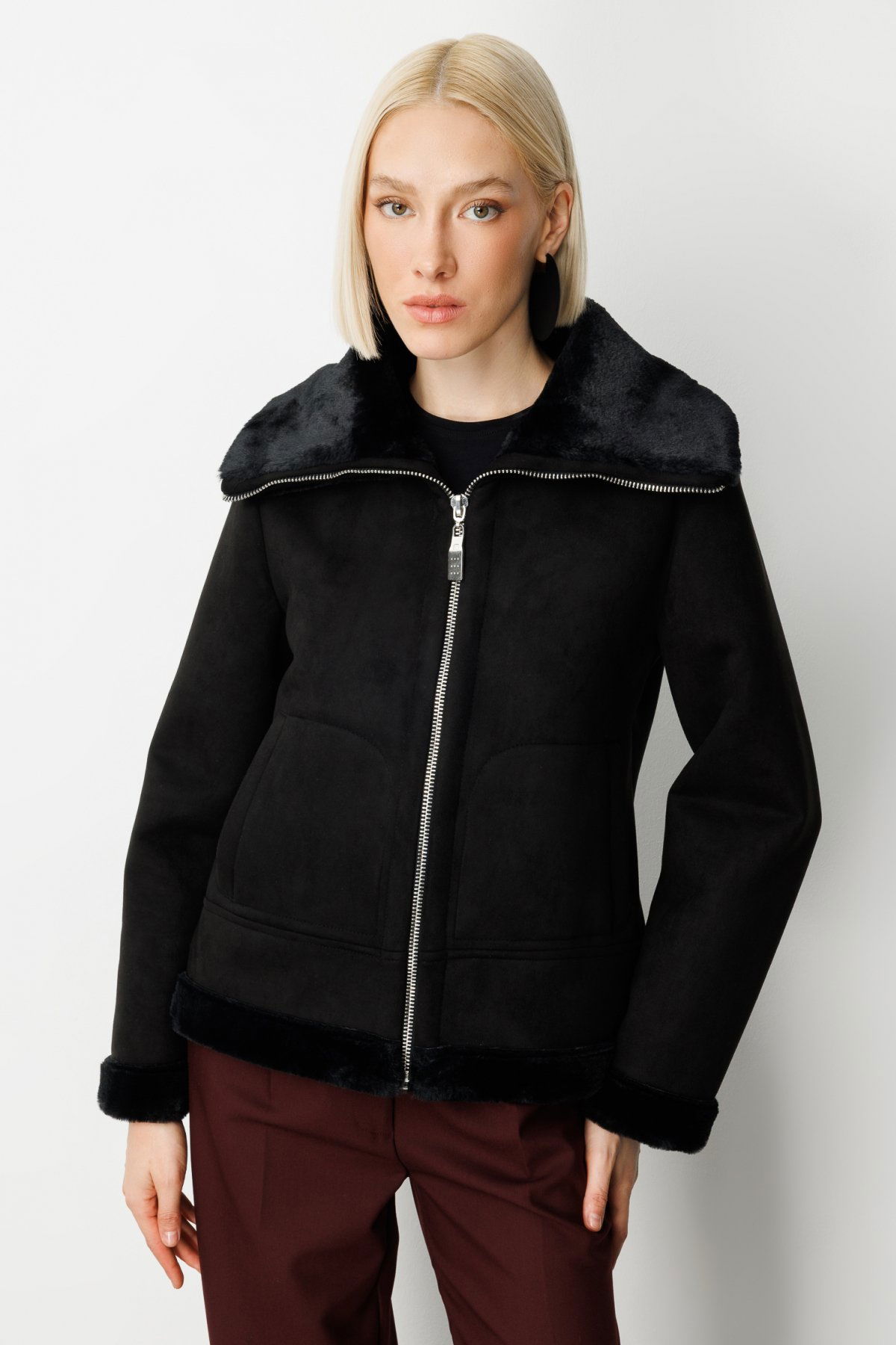 Ekol Kadın İçi Peluşlu Güderi Mont 8005 Siyah - 1