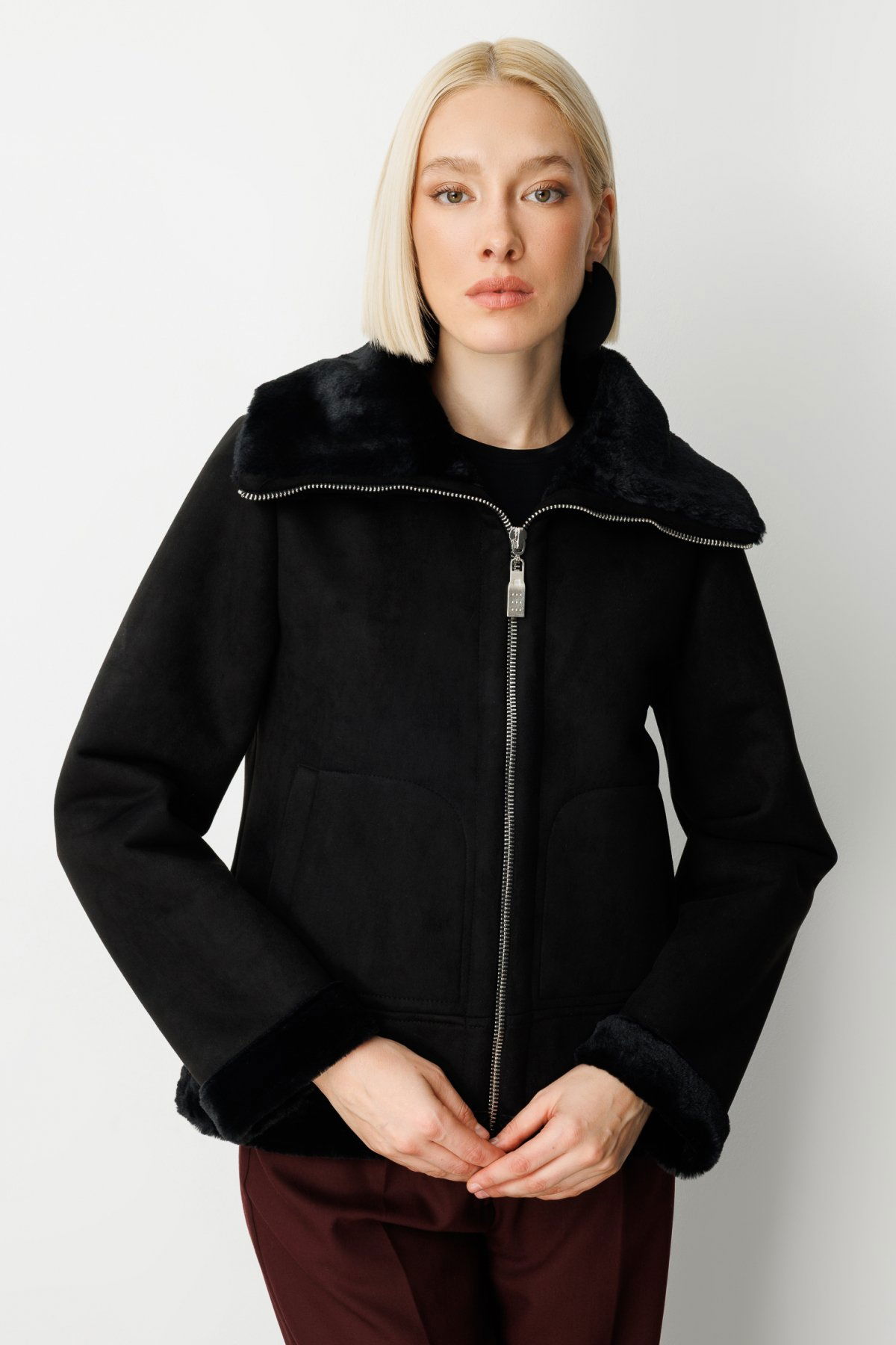 Ekol Kadın İçi Peluşlu Güderi Mont 8005 Siyah - 2