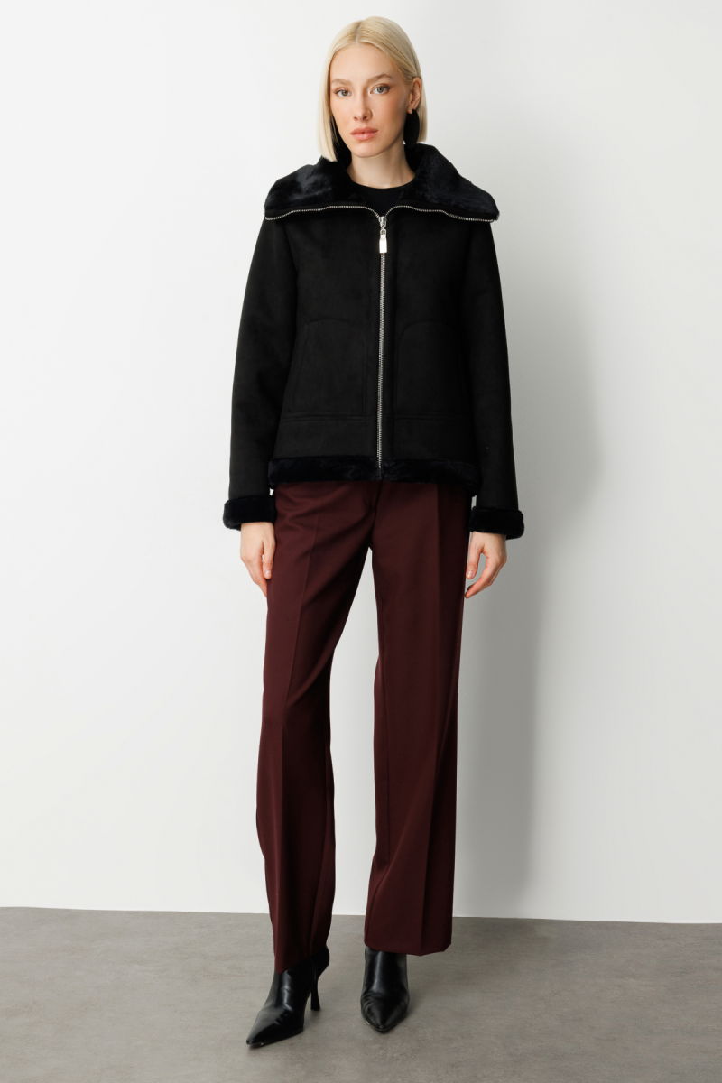 Ekol Kadın İçi Peluşlu Güderi Mont 8005 Siyah - 3