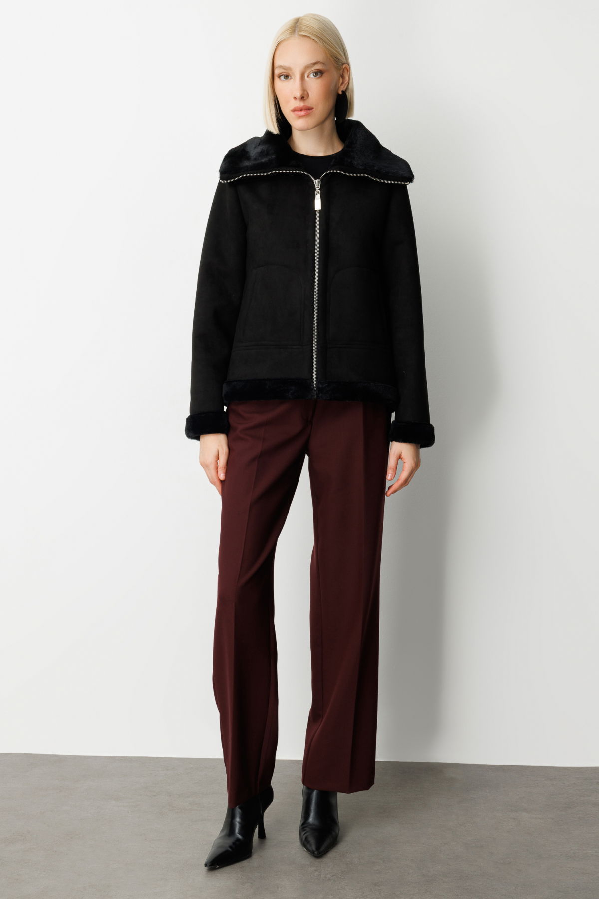 Ekol Kadın İçi Peluşlu Güderi Mont 8005 Siyah - 3