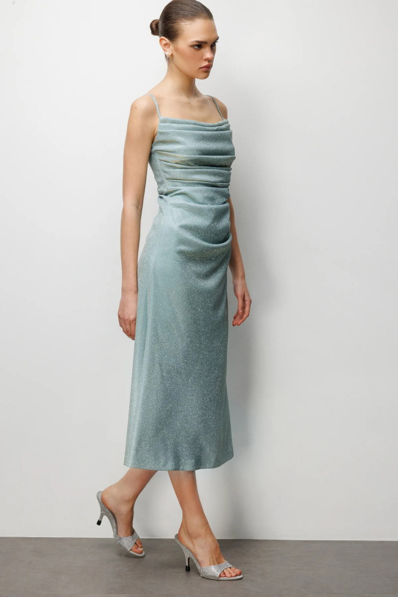 Ekol Kadın İp Askılı Simli Yansımalı Abiye Elbise 6062 Mint - 2