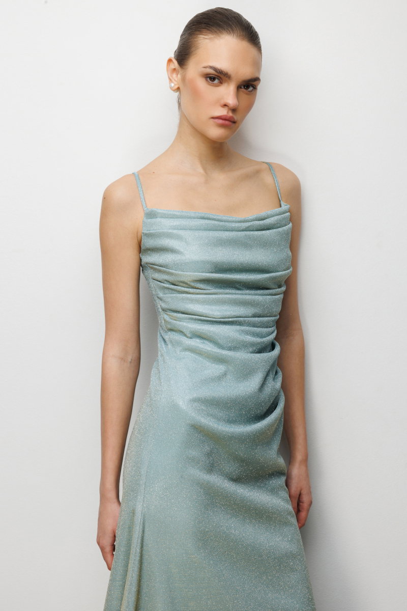 Ekol Kadın İp Askılı Simli Yansımalı Abiye Elbise 6062 Mint - 3