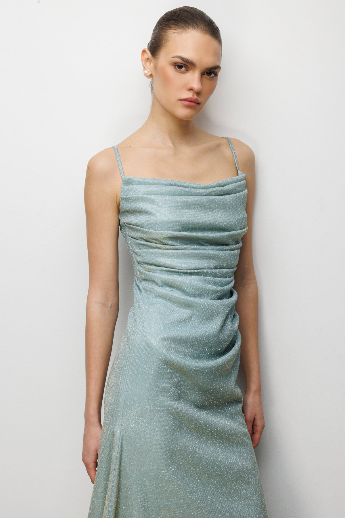 Ekol Kadın İp Askılı Simli Yansımalı Abiye Elbise 6062 Mint - 3