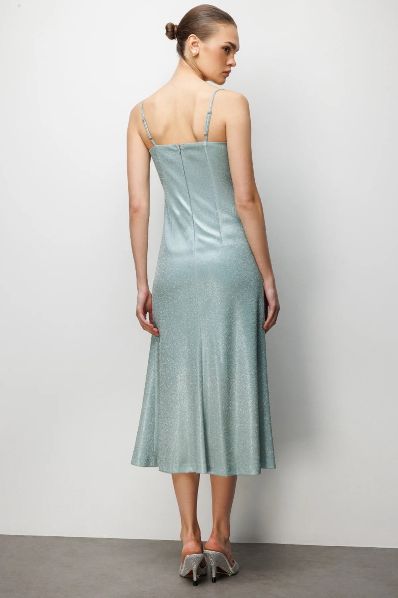 Ekol Kadın İp Askılı Simli Yansımalı Abiye Elbise 6062 Mint - 4