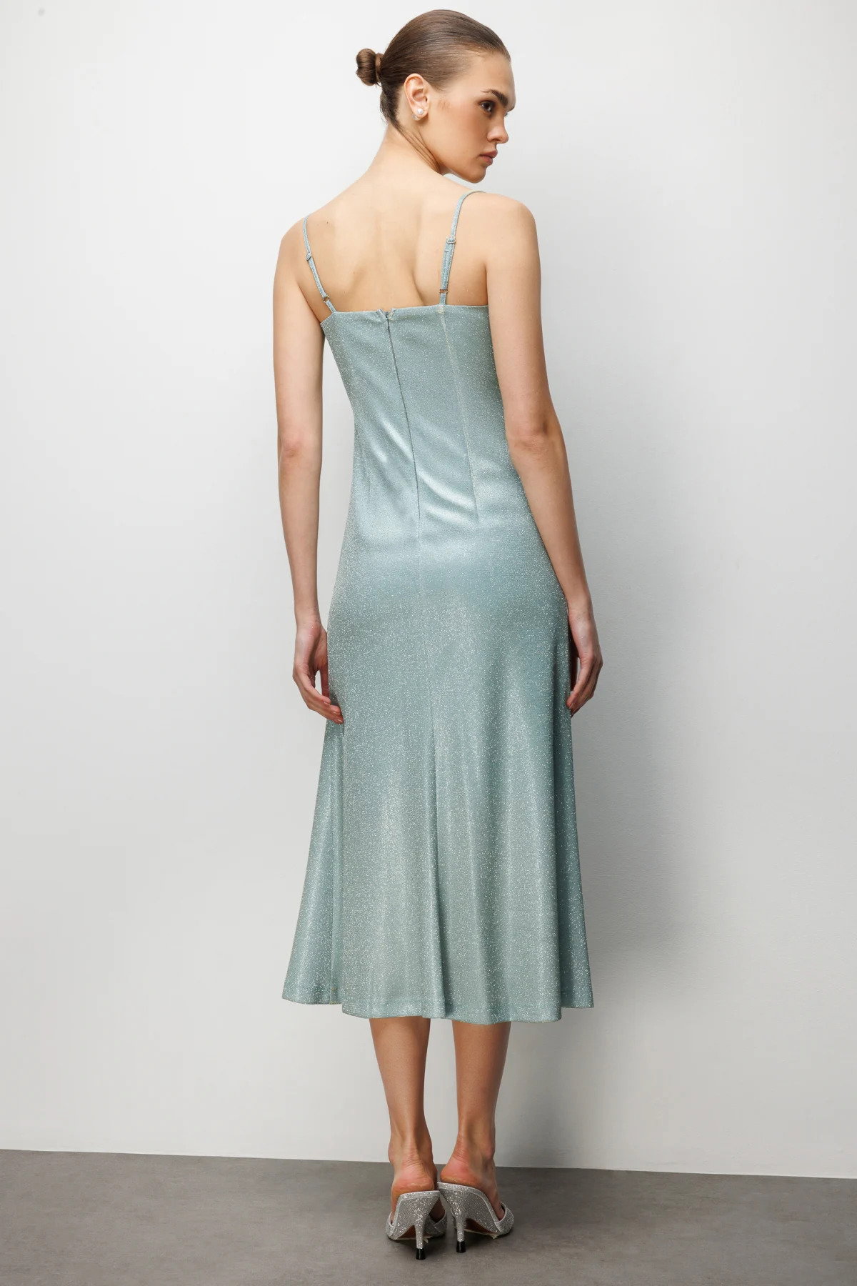 Ekol Kadın İp Askılı Simli Yansımalı Abiye Elbise 6062 Mint - 4