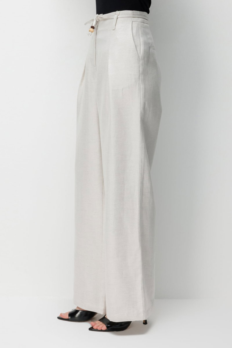 Ekol Kadın İp Kemerli Bol Paça Kumaş Pantolon 2426 Naturel - 3