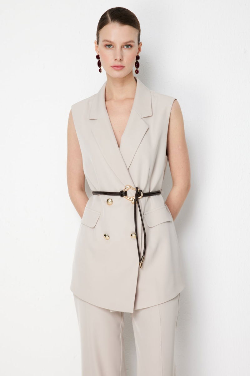 Ekol Kadın İp Kemerli Kruvaze Yelek 1124 Kum - Ekol