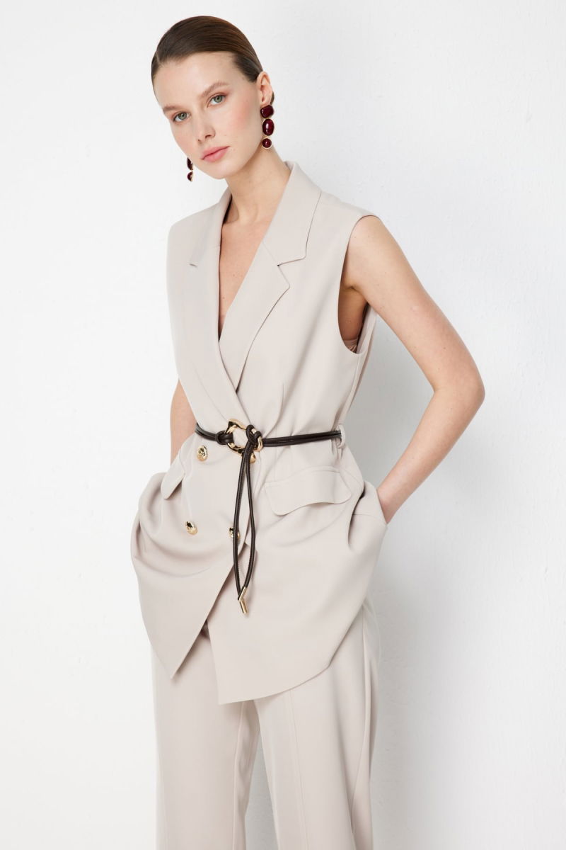 Ekol Kadın İp Kemerli Kruvaze Yelek 1124 Kum - 2