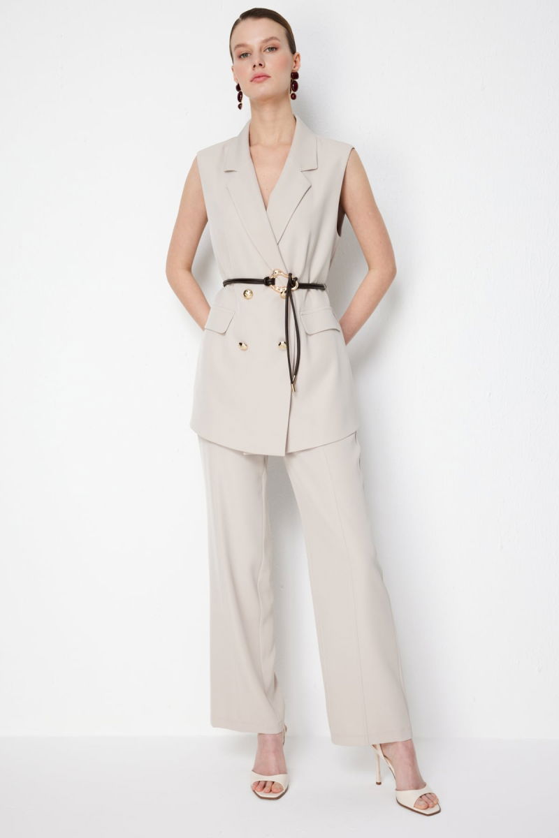 Ekol Kadın İp Kemerli Kruvaze Yelek 1124 Kum - 3