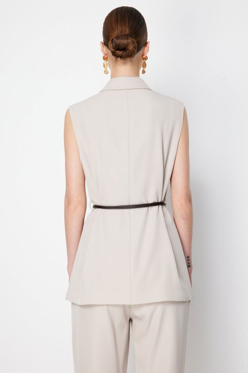 Ekol Kadın İp Kemerli Kruvaze Yelek 1124 Kum - 4