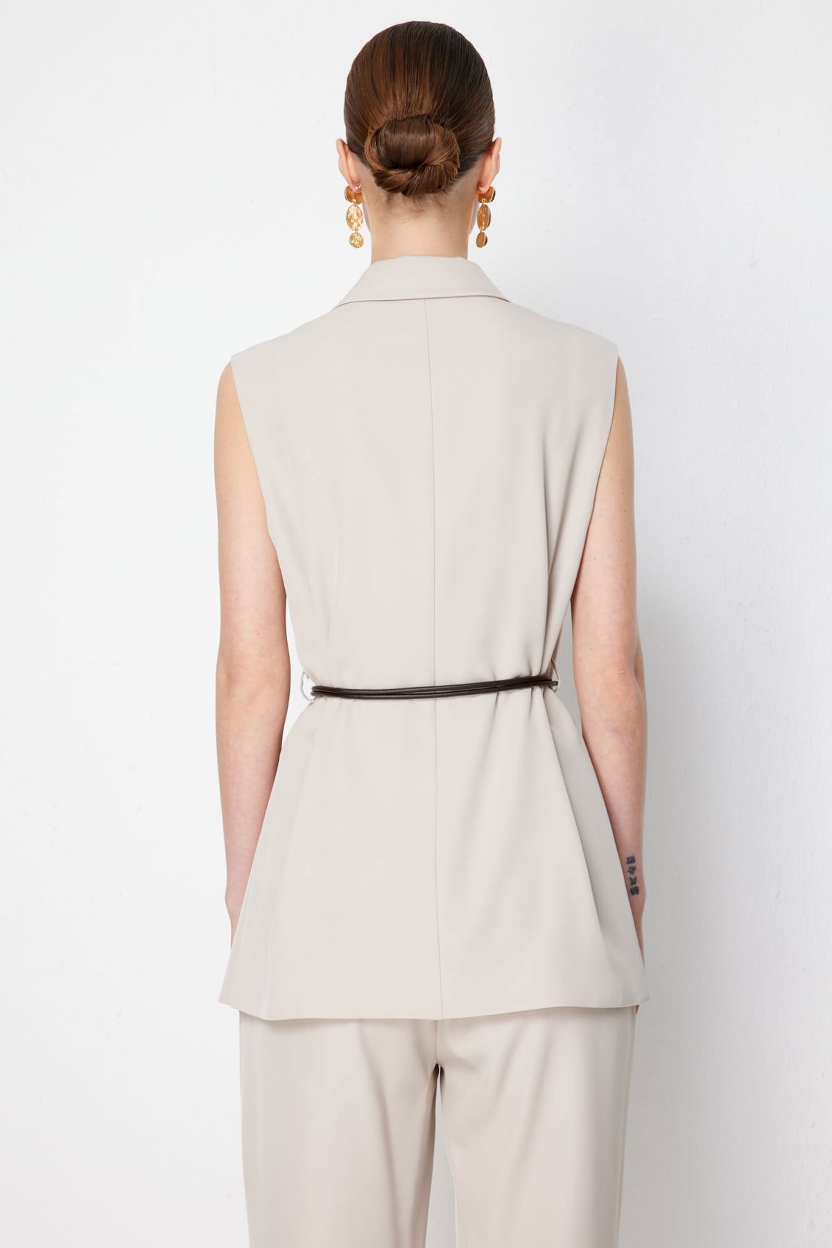 Ekol Kadın İp Kemerli Kruvaze Yelek 1124 Kum - 4