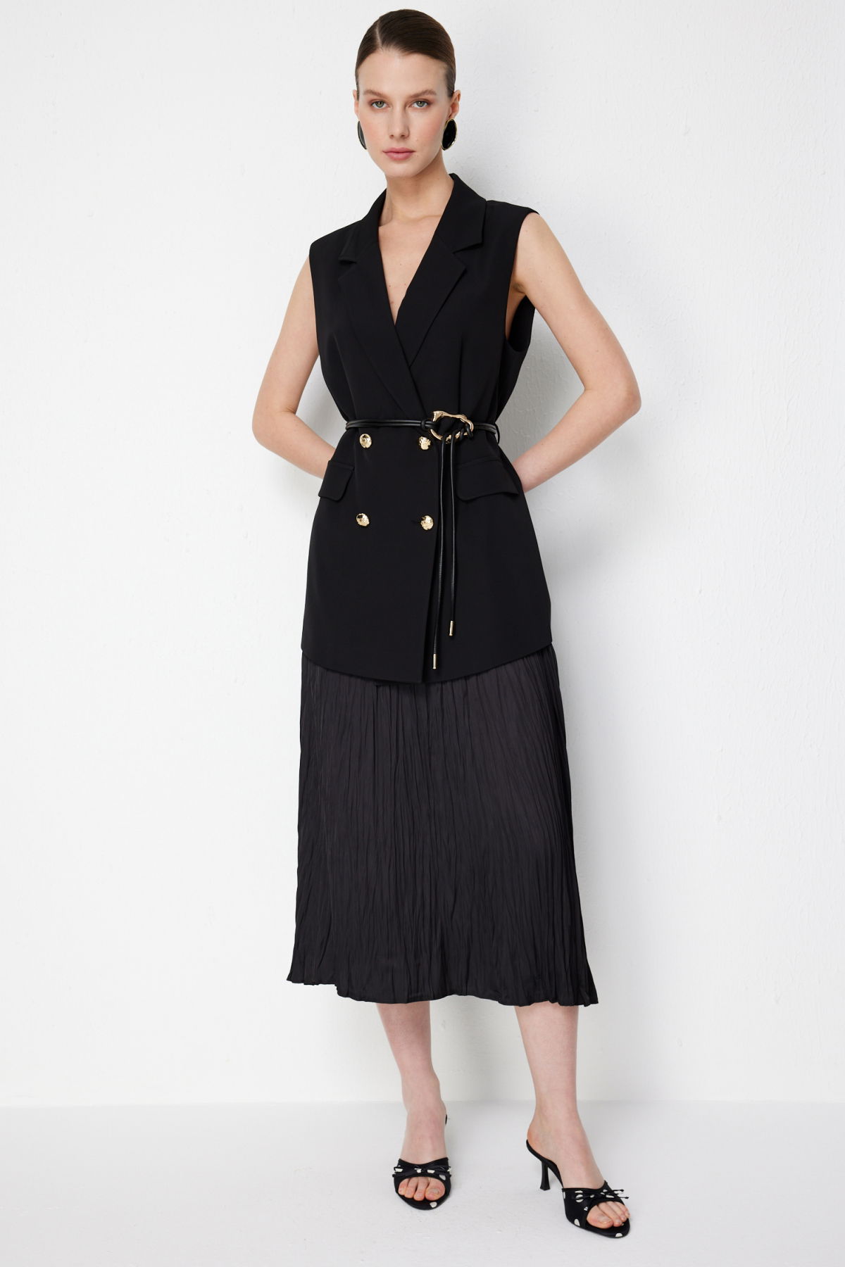 Ekol Kadın İp Kemerli Kruvaze Yelek 1124 Siyah - 3