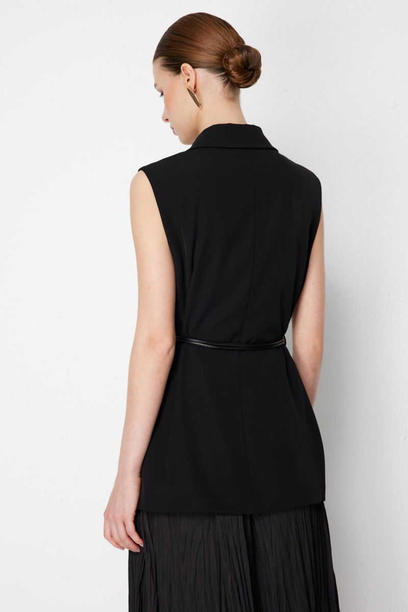 Ekol Kadın İp Kemerli Kruvaze Yelek 1124 Siyah - 4