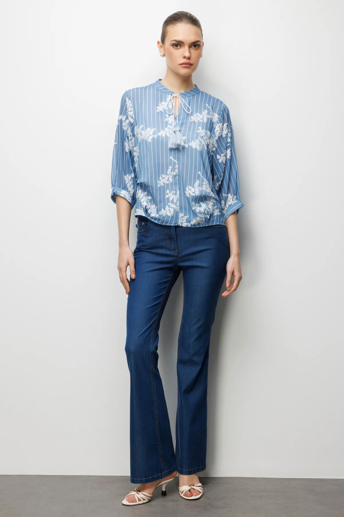 Ekol Kadın İşlemeli Yarım Kol Bluz 2044 Blue - 3