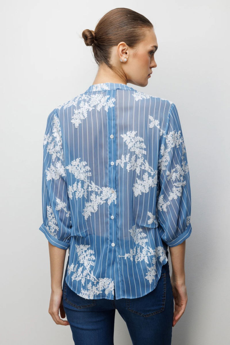 Ekol Kadın İşlemeli Yarım Kol Bluz 2044 Blue - 4