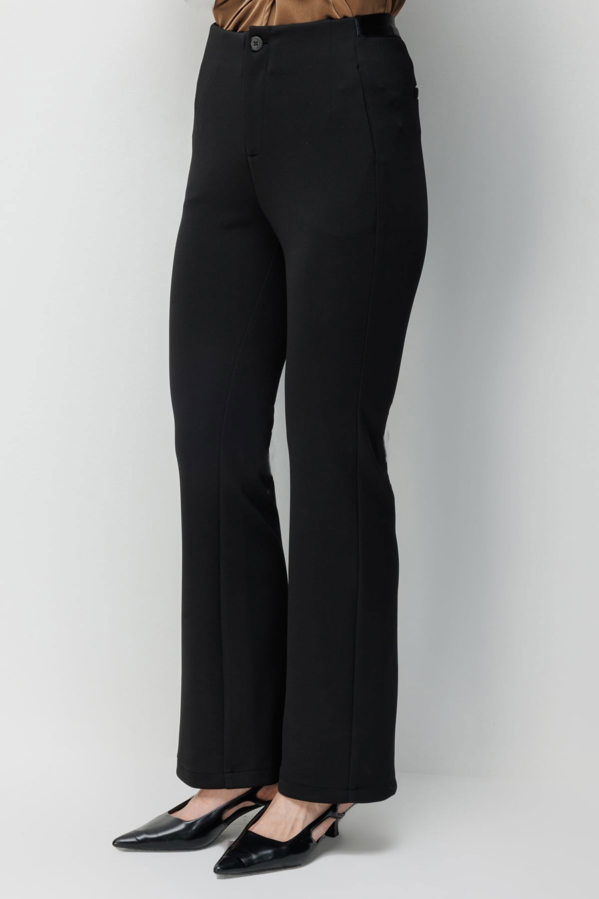 Ekol Kadın İspanyol Paça Beli Lastikli Pantolon 4930 Siyah - 4