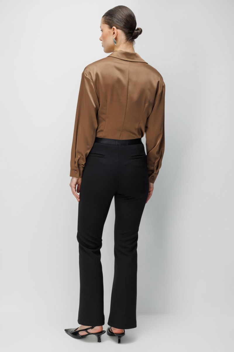 Ekol Kadın İspanyol Paça Beli Lastikli Pantolon 4930 Siyah - 5