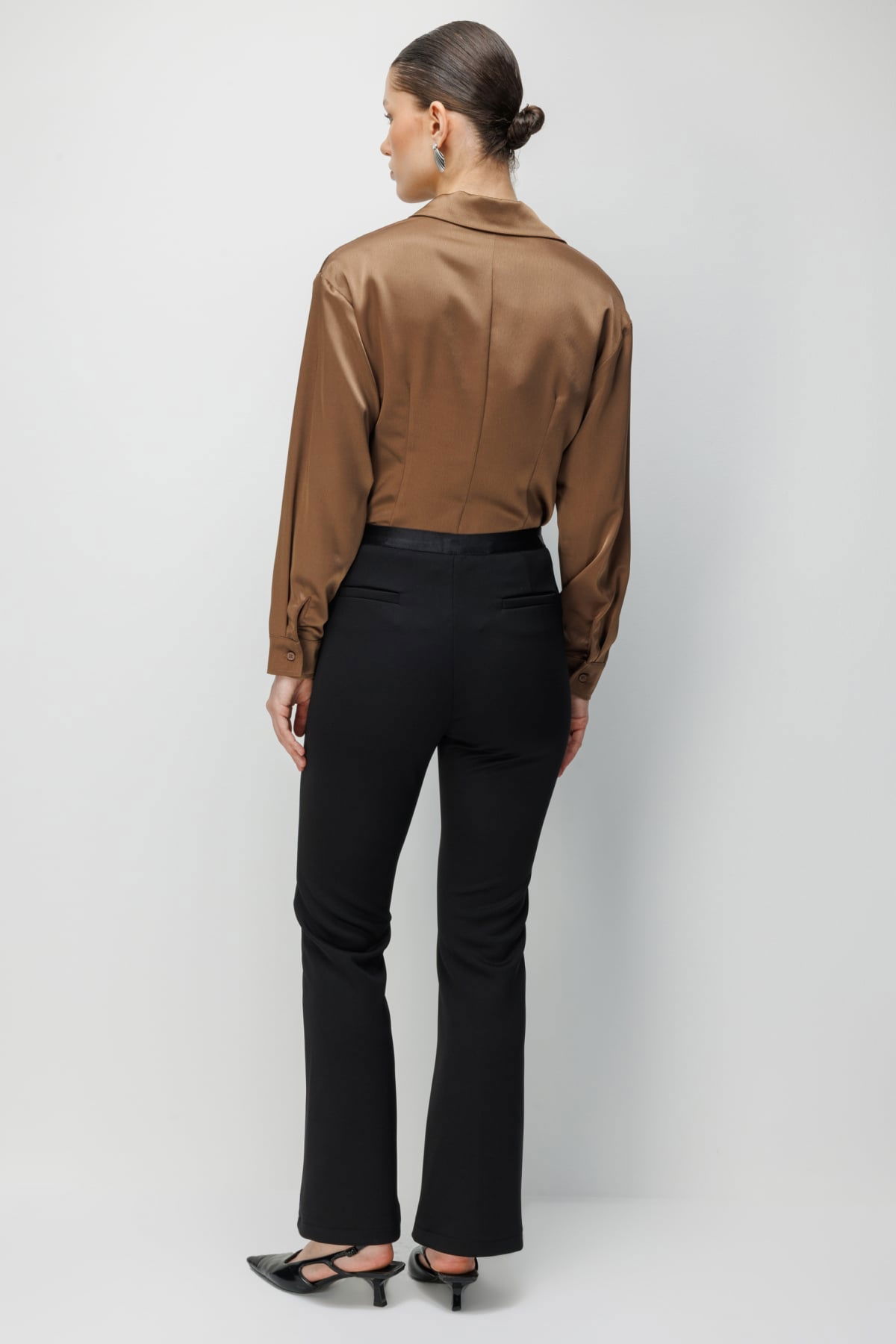 Ekol Kadın İspanyol Paça Beli Lastikli Pantolon 4930 Siyah - 5