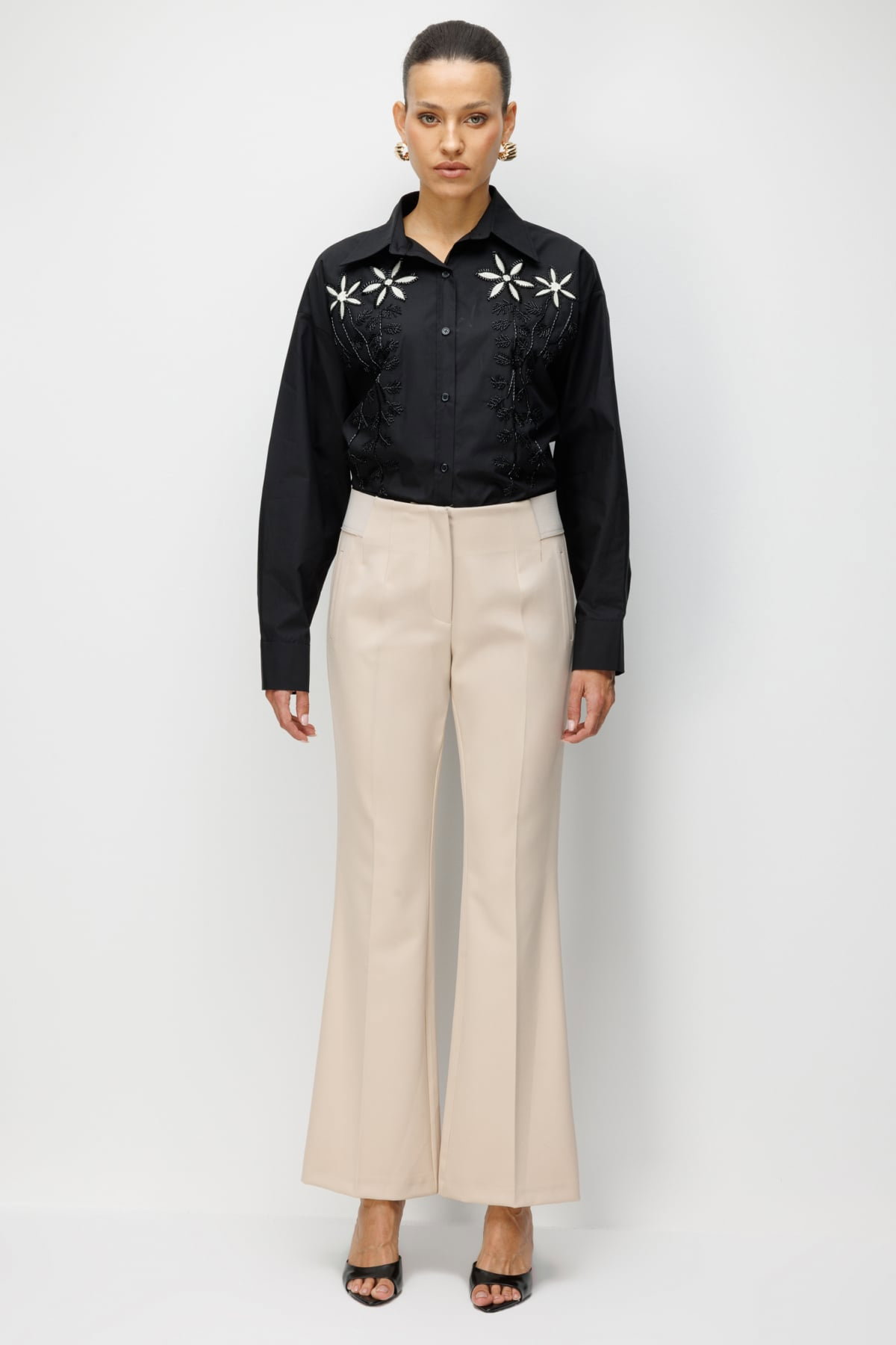 Ekol Kadın İspanyol Paça Lastikli Pantolon 4162 Bej - 1