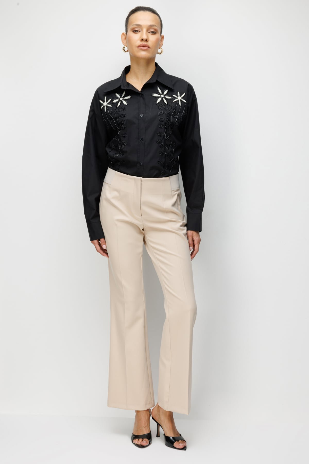 Ekol Kadın İspanyol Paça Lastikli Pantolon 4162 Bej - 2