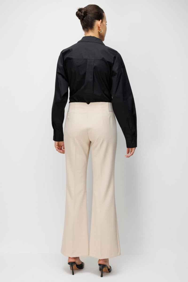 Ekol Kadın İspanyol Paça Lastikli Pantolon 4162 Bej - 4