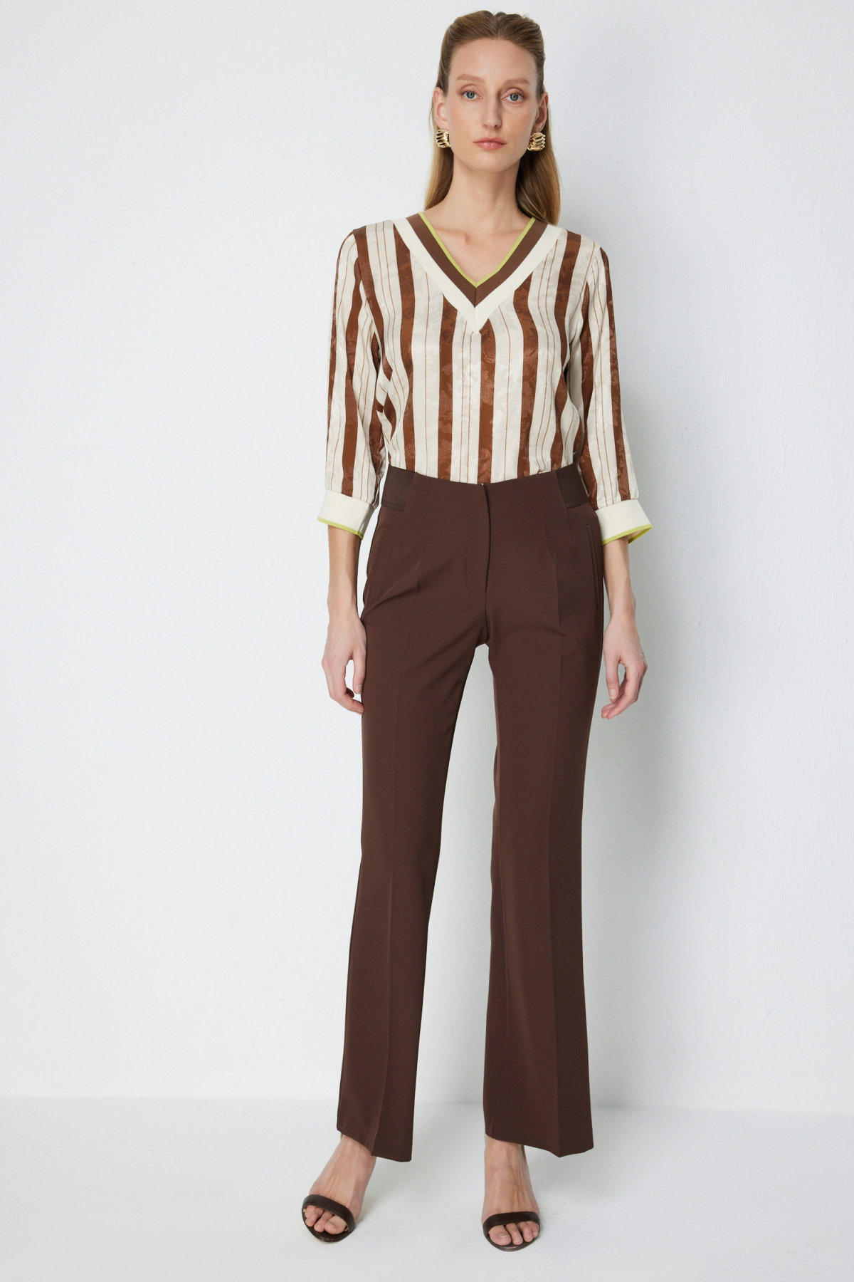 Ekol Kadın İspanyol Paça Lastikli Pantolon 4162 Kakao - 1