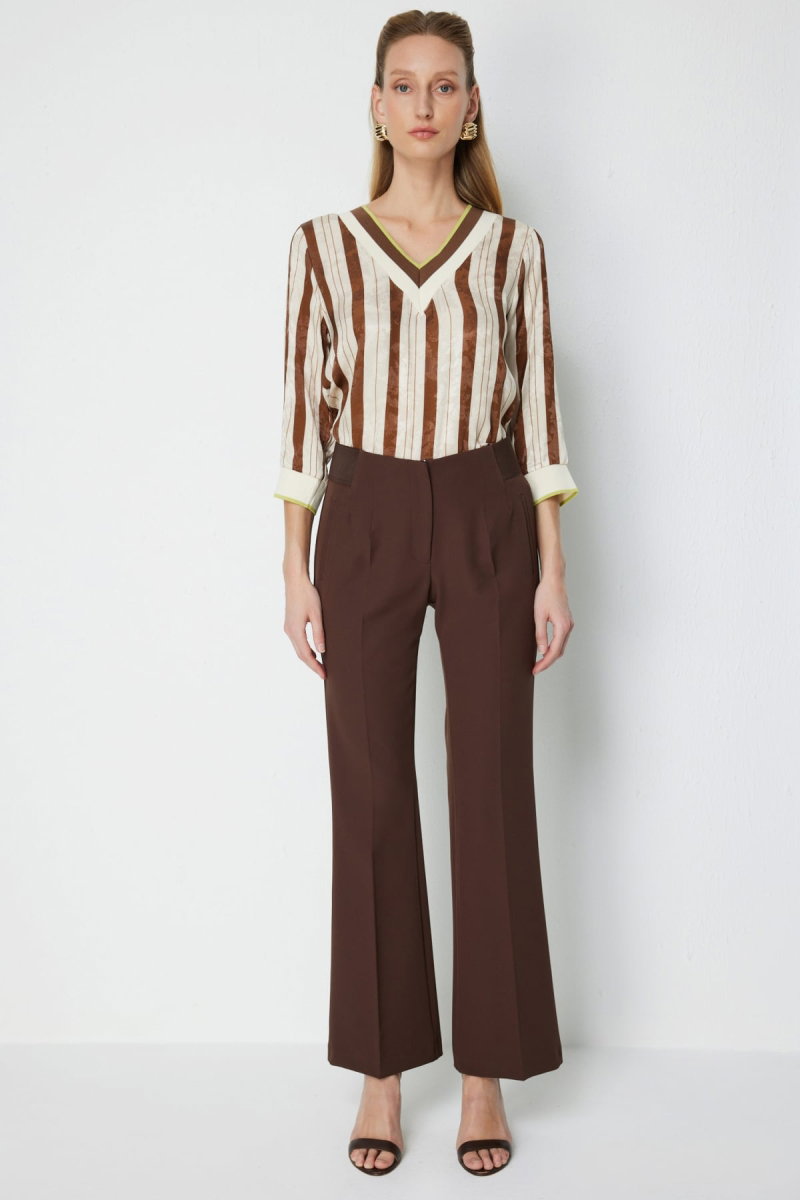 Ekol Kadın İspanyol Paça Lastikli Pantolon 4162 Kakao - 2