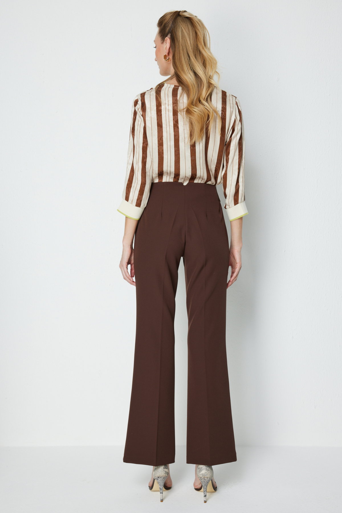 Ekol Kadın İspanyol Paça Lastikli Pantolon 4162 Kakao - 4