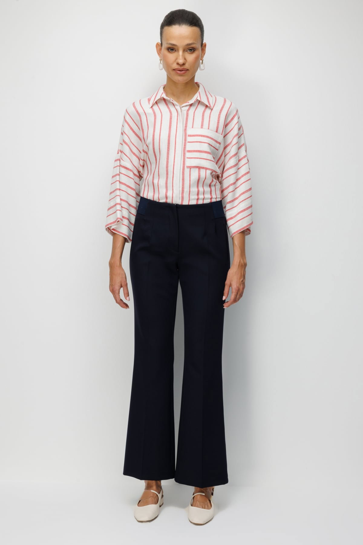 Ekol Kadın İspanyol Paça Lastikli Pantolon 4162 Lacivert - 1