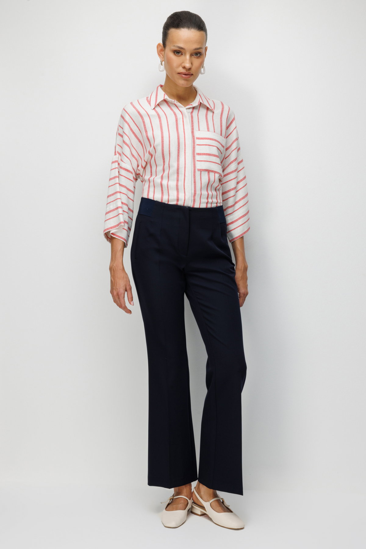 Ekol Kadın İspanyol Paça Lastikli Pantolon 4162 Lacivert - 2