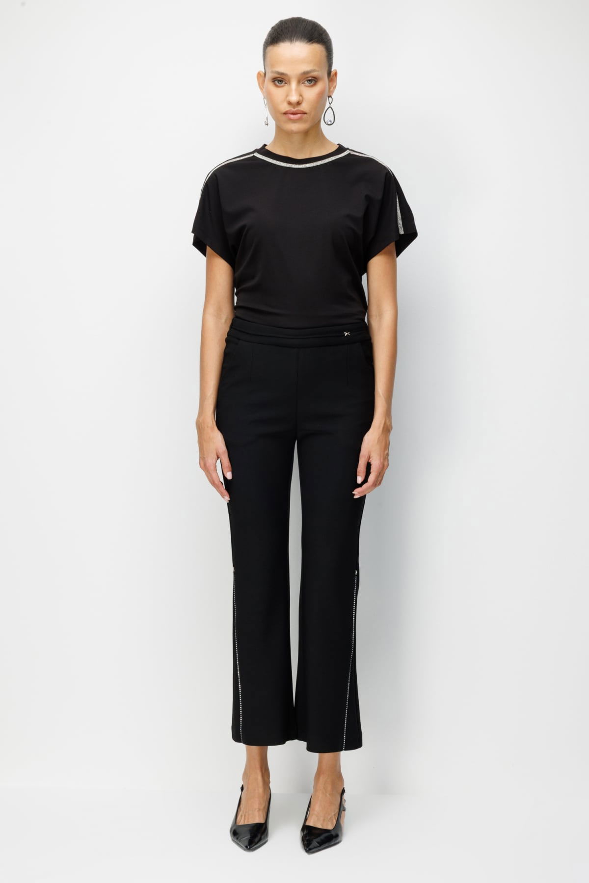 Ekol Kadın İspanyol Paça Taş İşlemeli Pantolon 4926 Siyah - 1