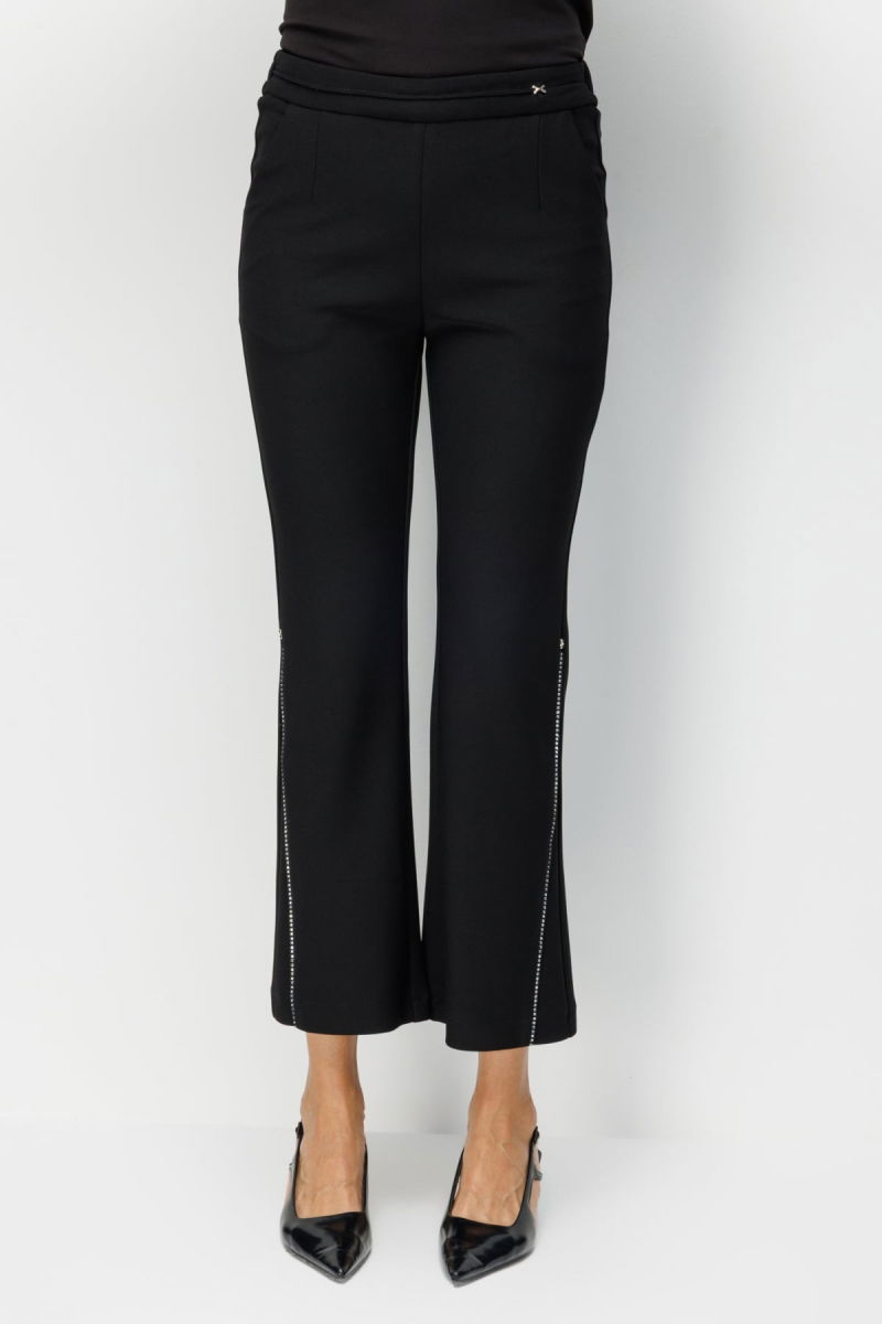 Ekol Kadın İspanyol Paça Taş İşlemeli Pantolon 4926 Siyah - 3