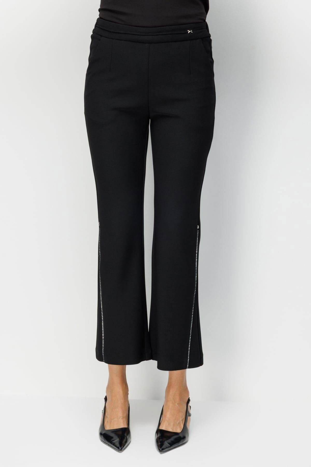 Ekol Kadın İspanyol Paça Taş İşlemeli Pantolon 4926 Siyah - 3