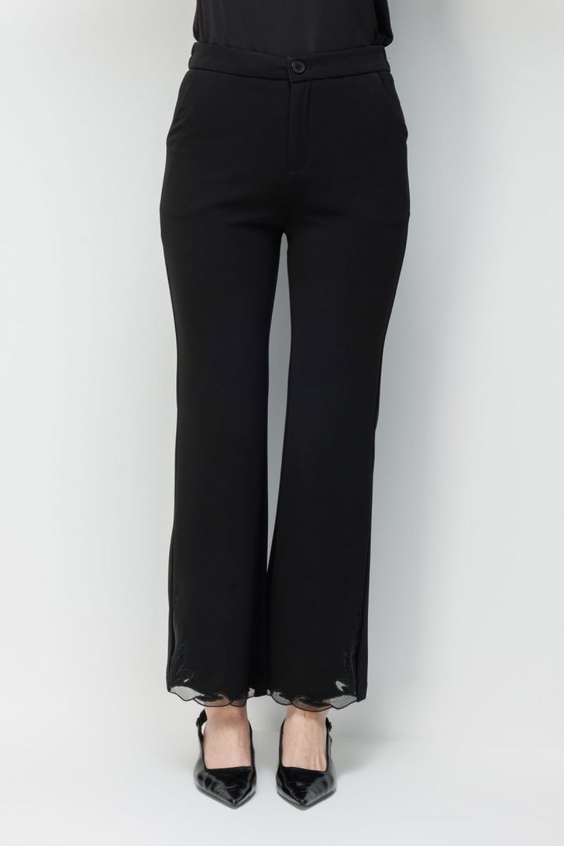 Ekol Kadın İspanyol Paça Tül Desen Detaylı Pantolon 4924 Siyah - 3