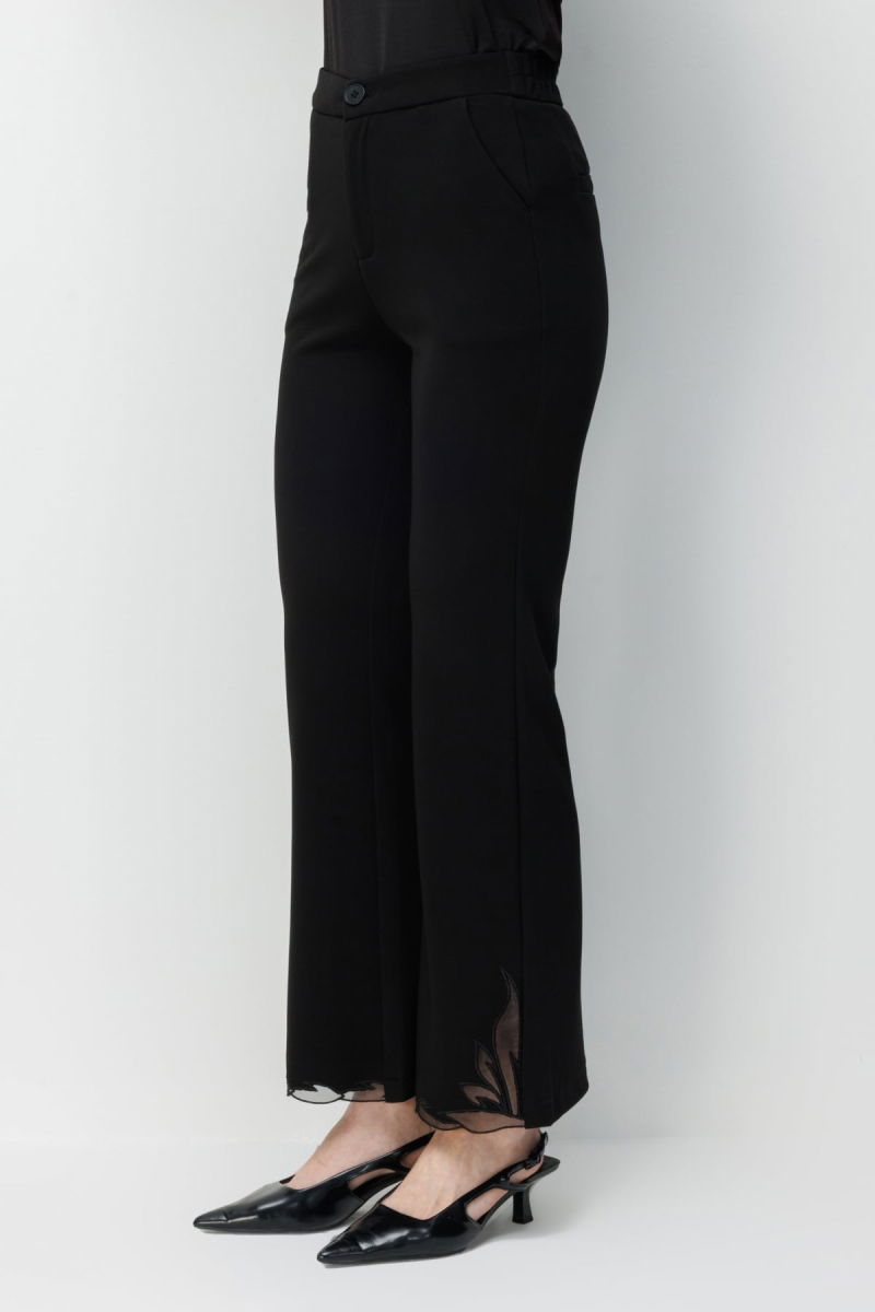 Ekol Kadın İspanyol Paça Tül Desen Detaylı Pantolon 4924 Siyah - 4