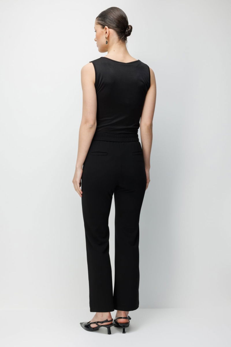 Ekol Kadın İspanyol Paça Tül Desen Detaylı Pantolon 4924 Siyah - 5