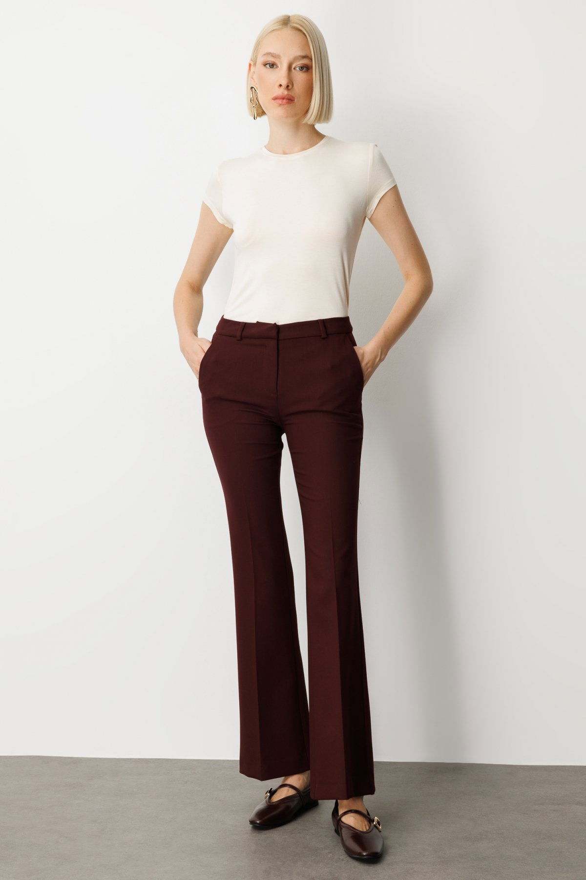 Ekol Kadın İspanyol Paça Yan Cepli Pantolon 5011 Bordo - 1