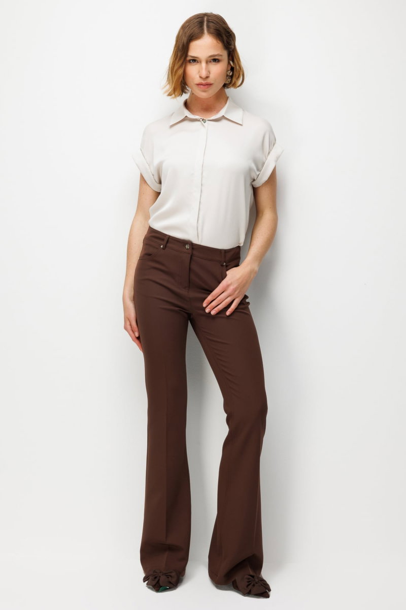 Ekol Kadın İspanyol Paça Yüksek Bel Pantolon 4064 Kakao - Ekol