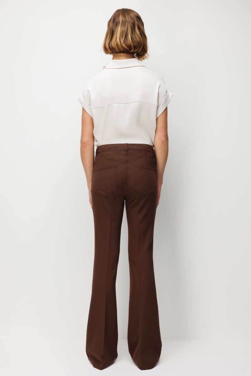 Ekol Kadın İspanyol Paça Yüksek Bel Pantolon 4064 Kakao - 4