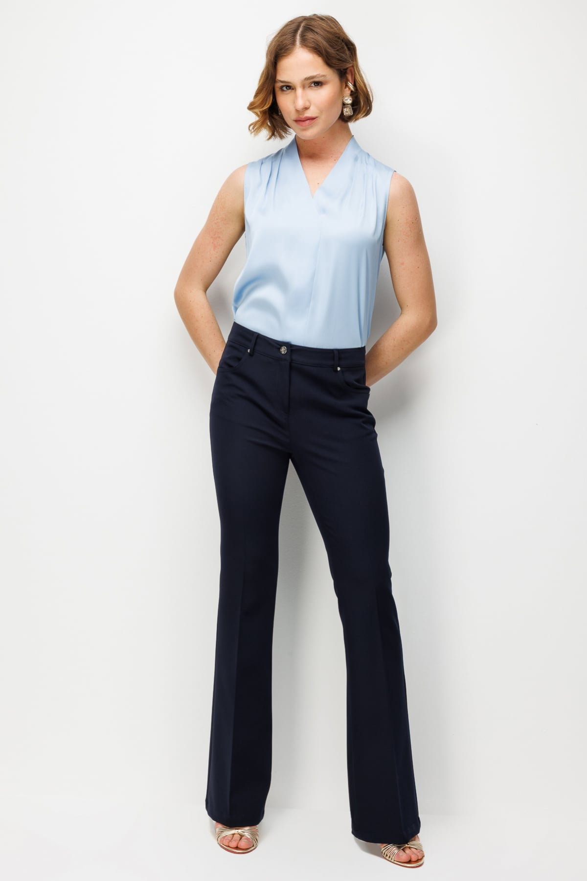 Ekol Kadın İspanyol Paça Yüksek Bel Pantolon 4064 Lacivert - 1