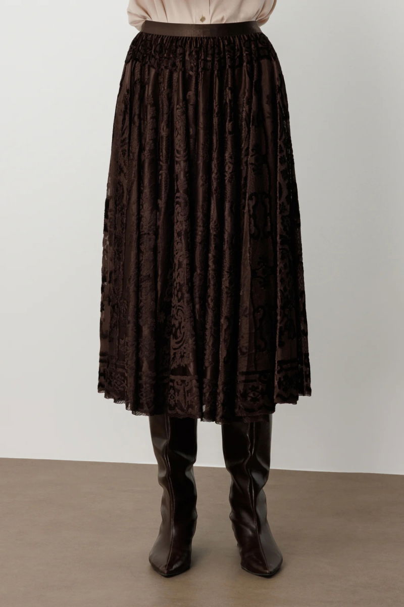 Ekol Kadın Kadife Geçişli Maxi Etek 2417 Kahverengi - 3